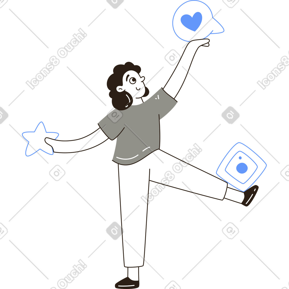 Donna con icone dei social network illustrazione in stile Plain scarica in PNG, SVG