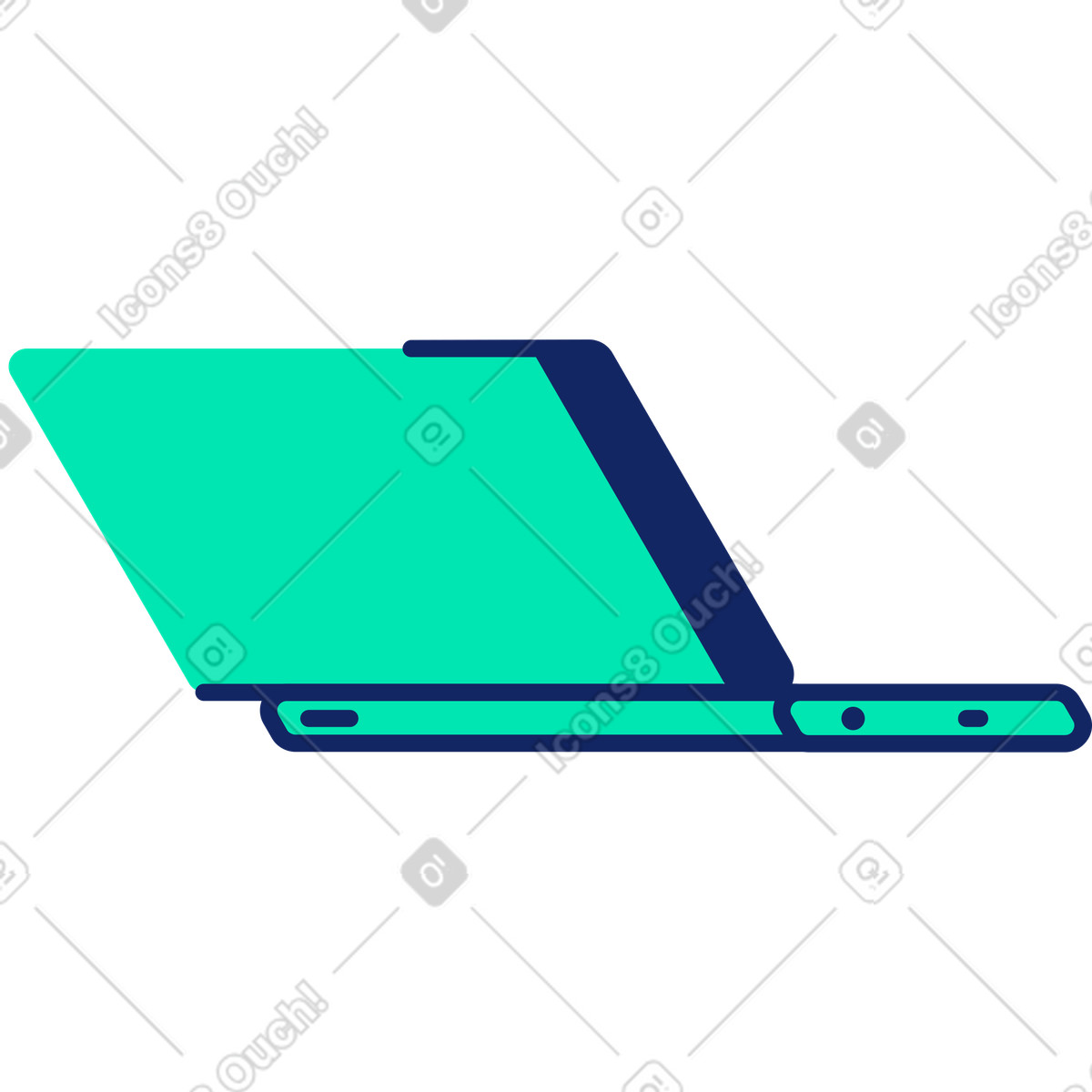 Laptop computer with teal open lid side view-Illustration im Cyborg-Stil als Download in PNG, SVG