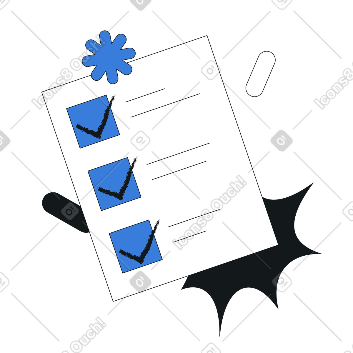 Lista di controllo con attività completate, pianificazione del flusso lavoro e produttività illustrazione in stile Midnight scarica in PNG, SVG