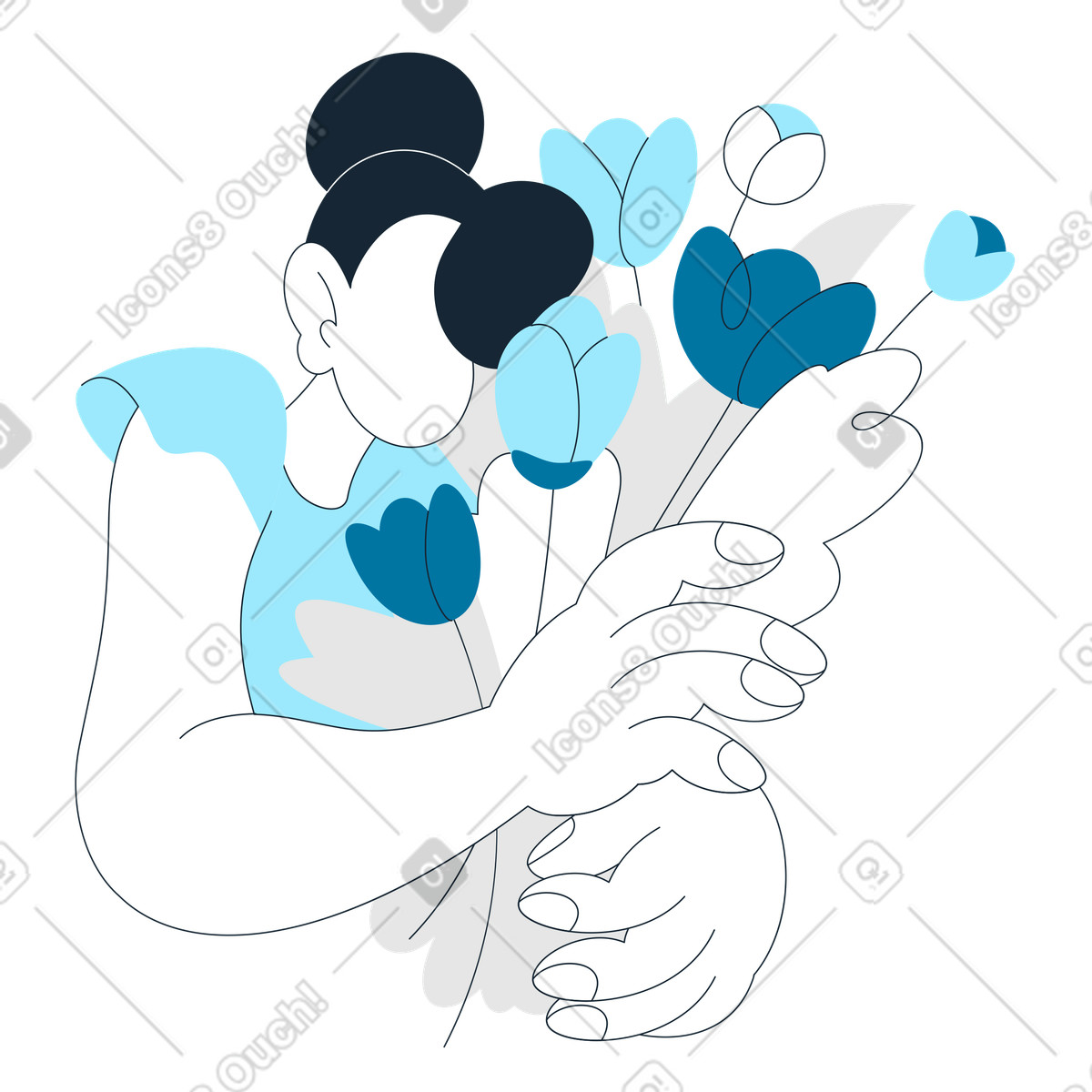 下载 Indigo 风格的 Abstract person with floral bouquet, spring time and special occasion 插画，支持 PNG、SVG 格式