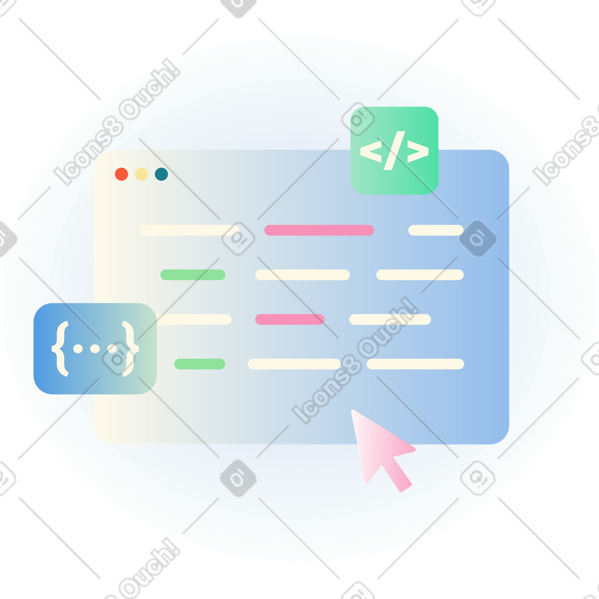 Programming interface and html coding illustration in PNG, SVG