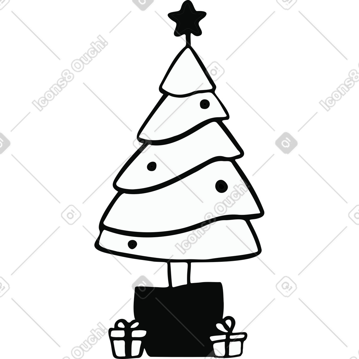 Christmas tree with gifts illustration in Journal style download in PNG, SVG