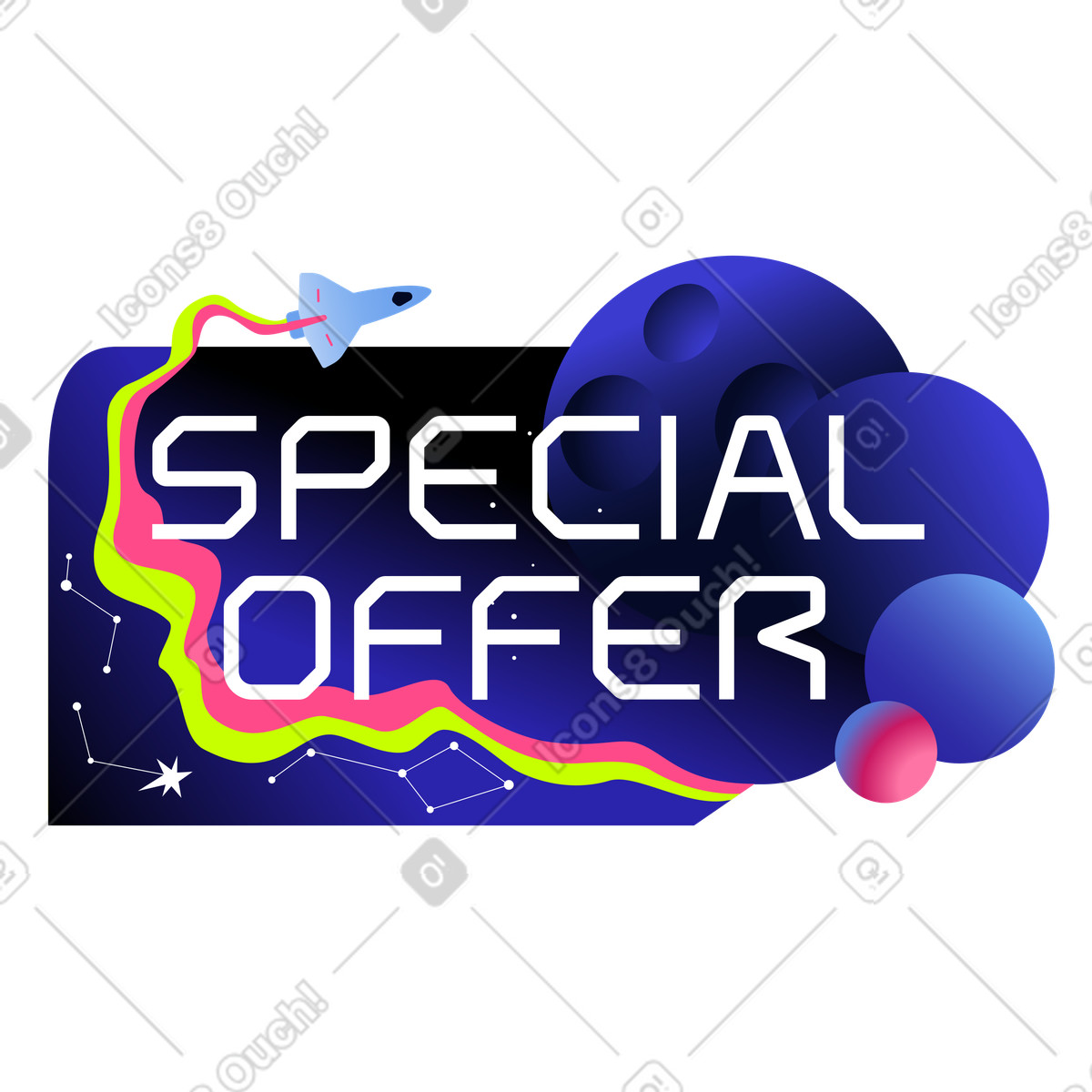Lettering special offer text illustration in space clipart constellations graphics
