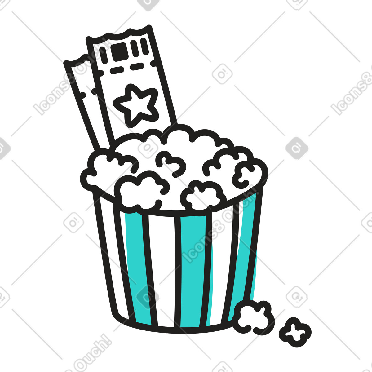 Popcorn and movie tickets illustration in Little style download in PNG, SVG