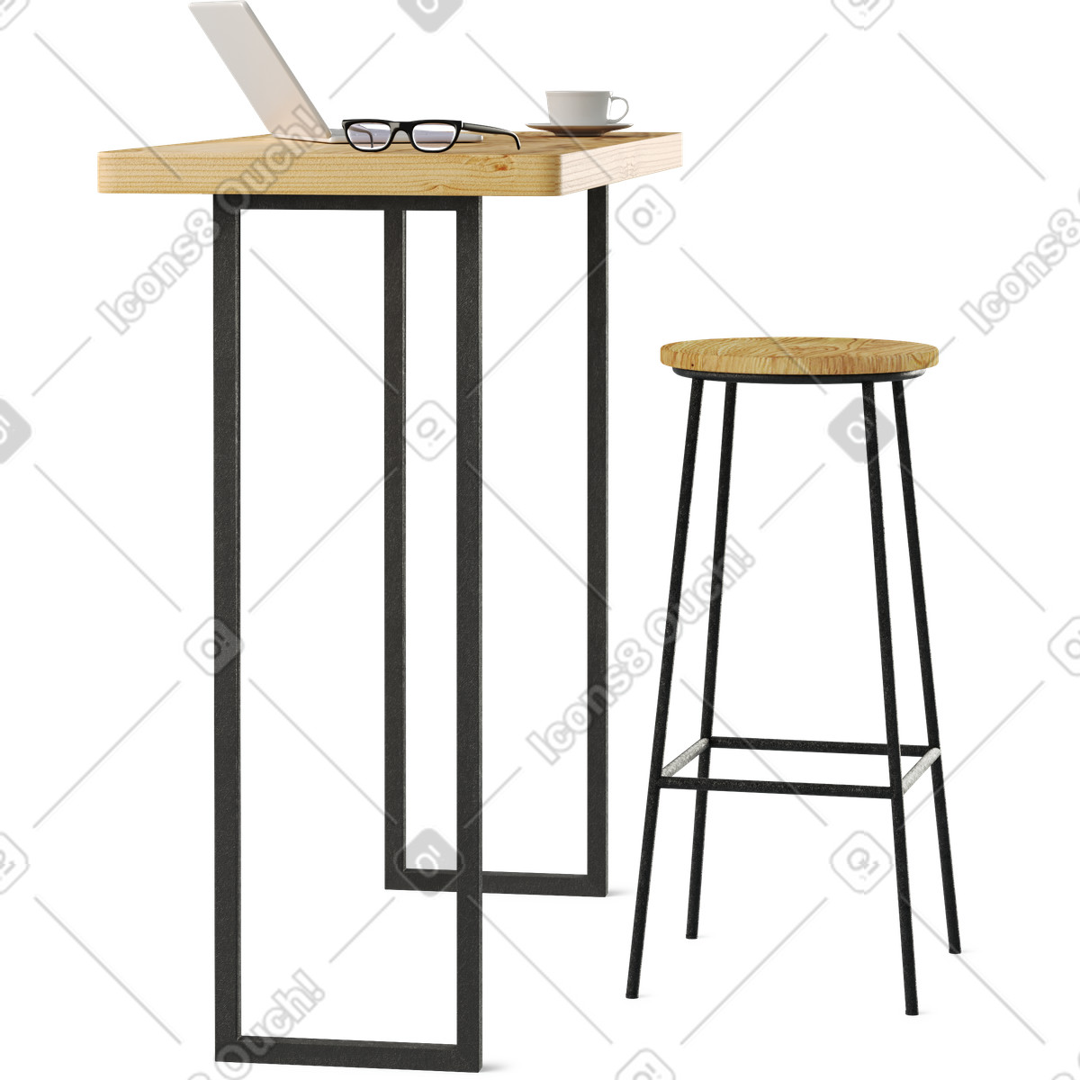 Illustration Table de bar avec ordinateur portable dans le style 3D Business à télécharger aux formats PNG, SVG