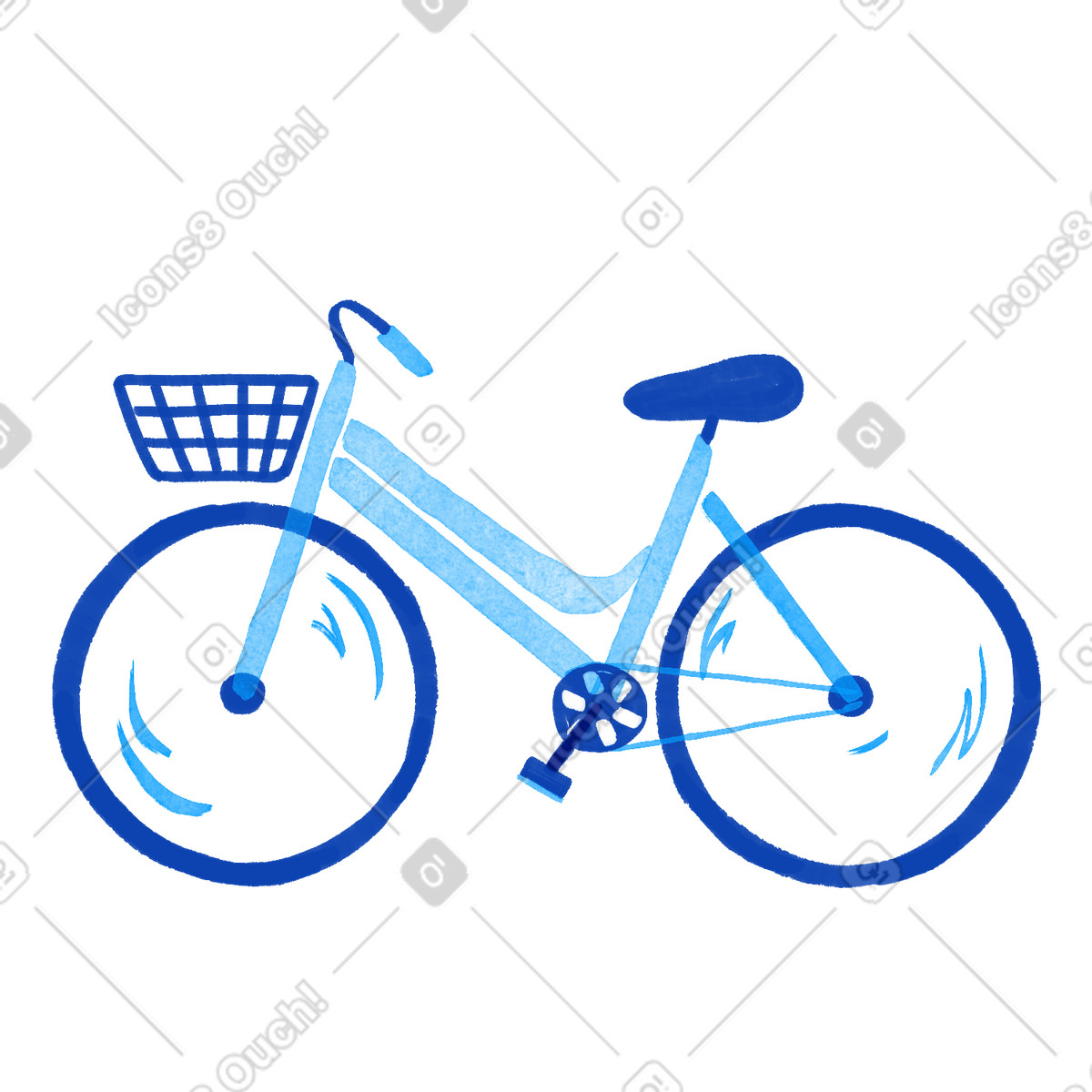 Illustration Bicycle with front basket minimal blue drawing of city transport dans le style Tint à télécharger aux formats PNG, SVG