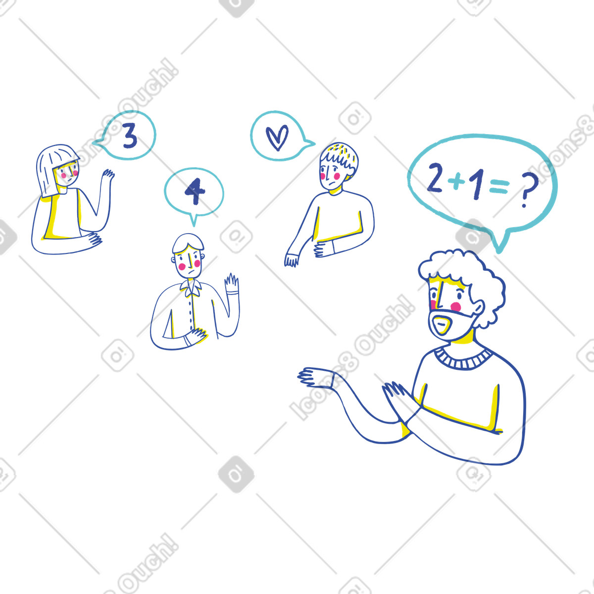 Illustration En étudiant les mathématiques, l'enseignant demande aux élèves de résoudre une équation mathématique dans le style Lime à télécharger formats PNG, SVG