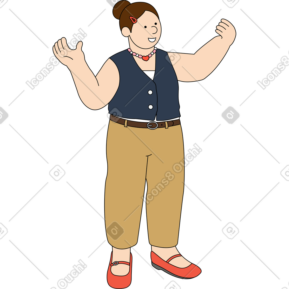 Ilustración Mujer de pie con los brazos en alto estilo Kindy a descargar PNG y SVG