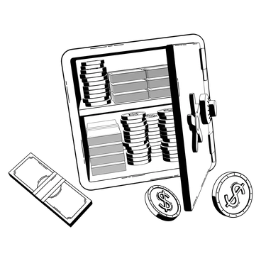 A safe filled with cash and coins - 3D Techny Line style illustration