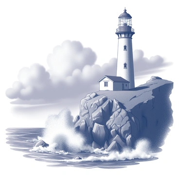 A lighthouse perched on the edge of a steep cliff with a crashing sea below