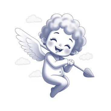 A cherubic cupid with tiny wings holding a heart-shaped arrow