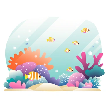 An underwater scene with fish and coral reefs designed using stencils