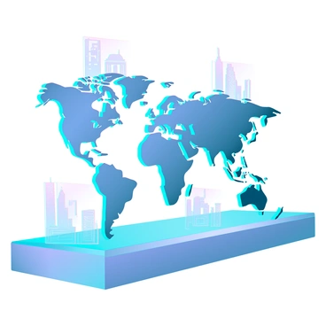 A series of awards shaped like different continents, each crafted with intricate details to reflect the unique geography and features of the continents. The awards are made of a shiny metallic material, each displaying textures that mimic the landscapes of the respective continents. They are arranged on a sleek, modern display podium, with soft, glowing lights highlighting each continent. Surrounding the podium are small holographic representations of iconic landmarks from each continent, emphasizing the celebration of global talent. The overall scene conveys a sense of unity and diversity through its design.