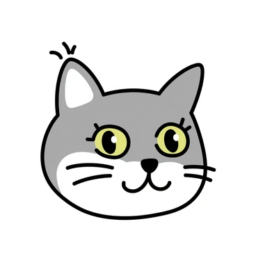 A cat with bright green eyes and a soft grey fur coat is depicted in a detailed portrait, occupying the center of a 1/2 size illustration board. The cat's ears are perked up, showcasing their slight tufts of fur at the tips. A delicate whisker pattern is visible, and the light reflects off its shiny nose. The background is left plain to emphasize the cat's features, creating a striking contrast. The cat's expression is curious and attentive, giving it a lifelike presence on the board.