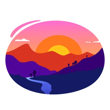 A vibrant sunset over the Pahalgam hills with shades of orange, pink, and purple blending into the sky. The hills are silhouetted against the colorful backdrop, showcasing their rugged peaks and gentle slopes. Wispy clouds accentuate the warm colors, while a few scattered trees are visible in the foreground. The landscape reflects the fading sunlight, creating a picturesque scene at dusk.