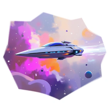 An illustration of a futuristic spacecraft exploring the galaxy