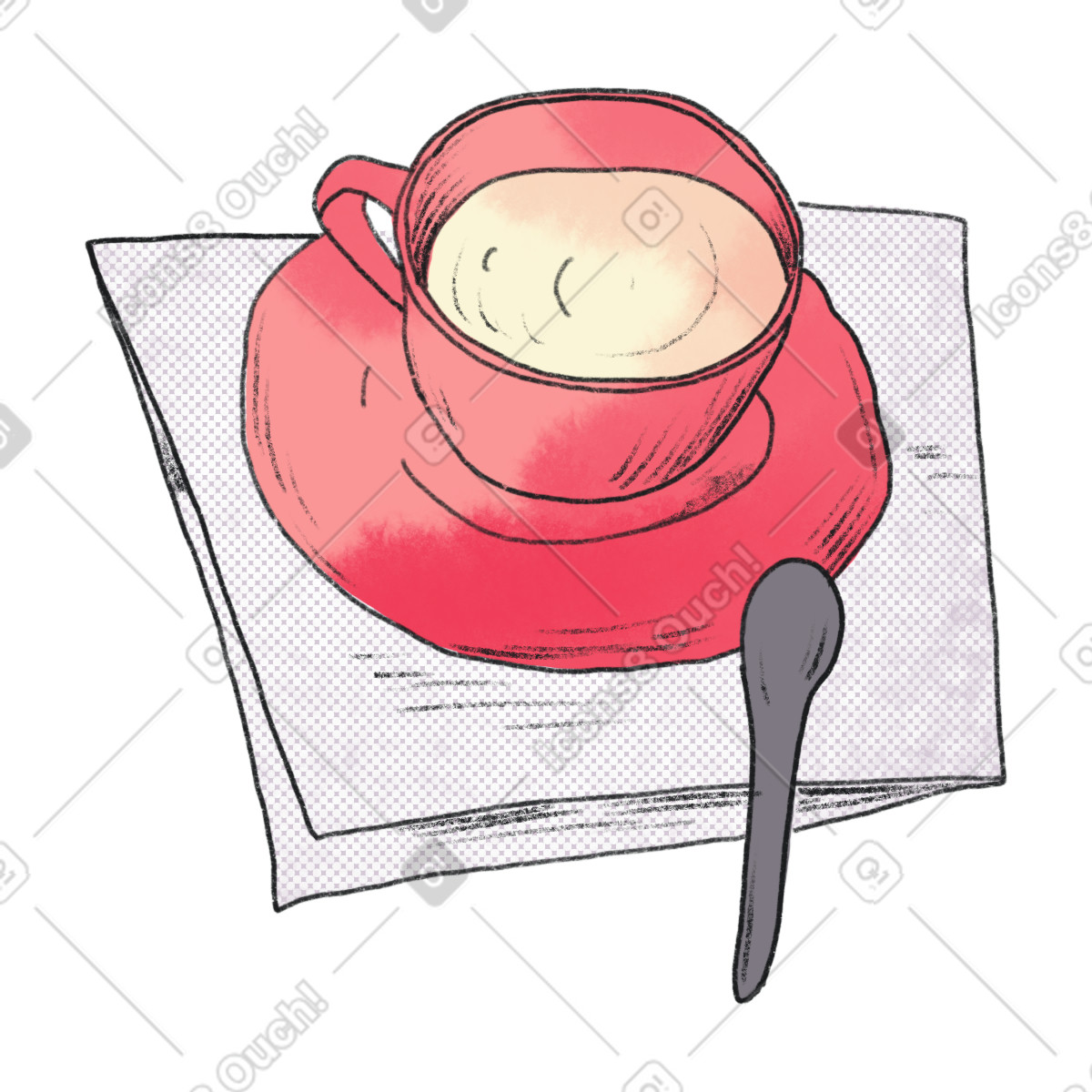 Moments スタイルの Pink mug with a drink on white napkin のイラストをPNG、SVG形式でダウンロード