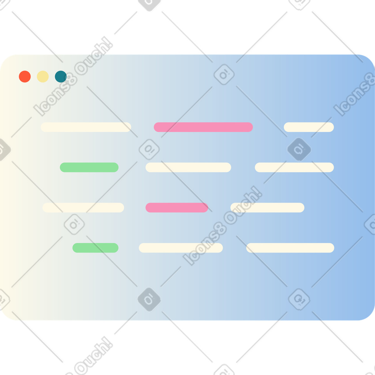 Browser window with code illustration in PNG, SVG