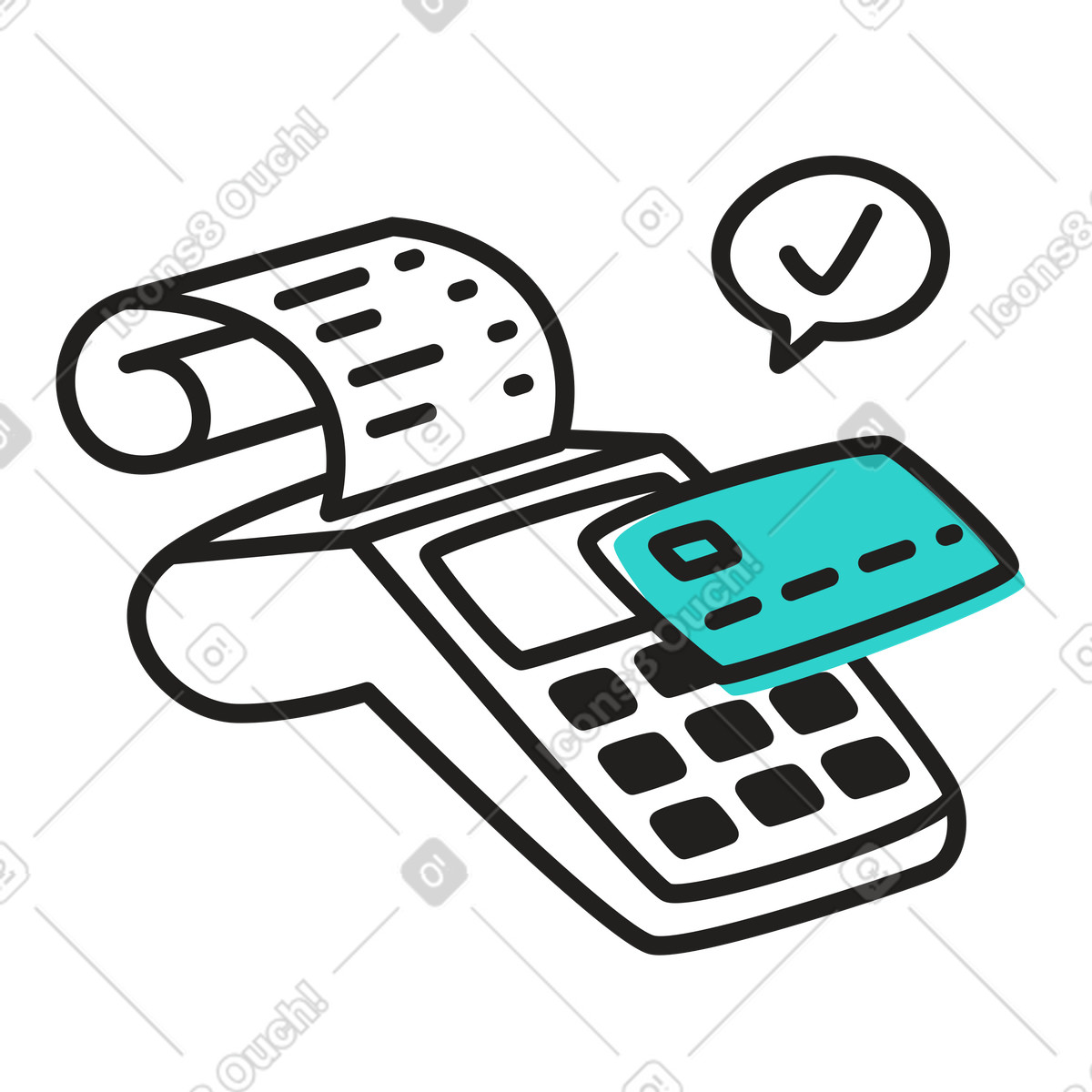 Ilustración Terminal pos con recibo y pago exitoso en estilo Little a descargar en PNG SVG