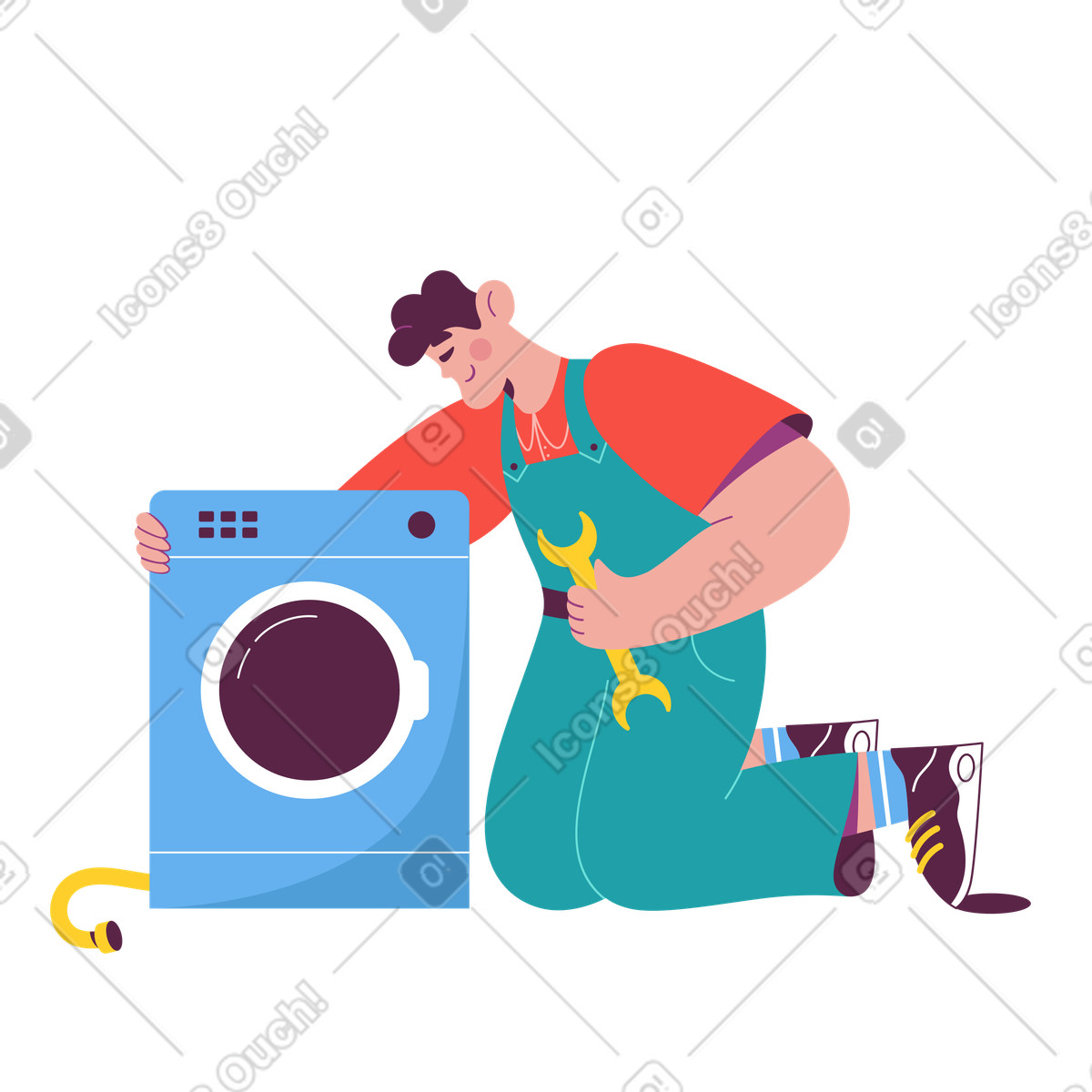 Technician repairing washing machine illustration repair clipart graphics vector