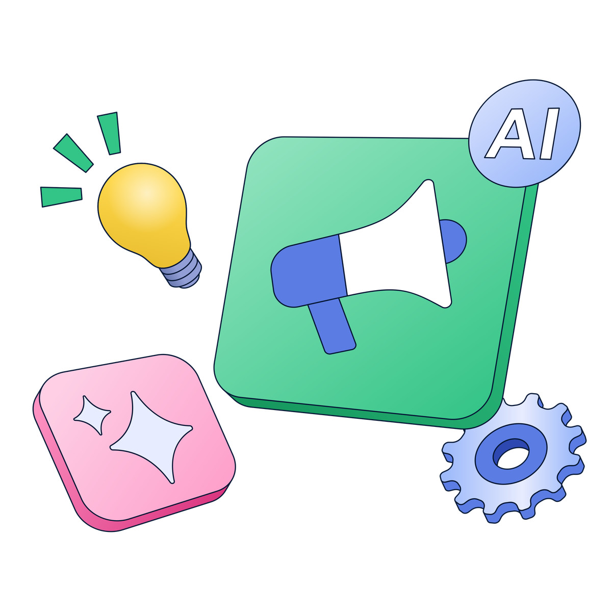 下载 风格的 Megaphone icon representing ai powered digital marketing and advertising automation 插画，支持 PNG、SVG 格式