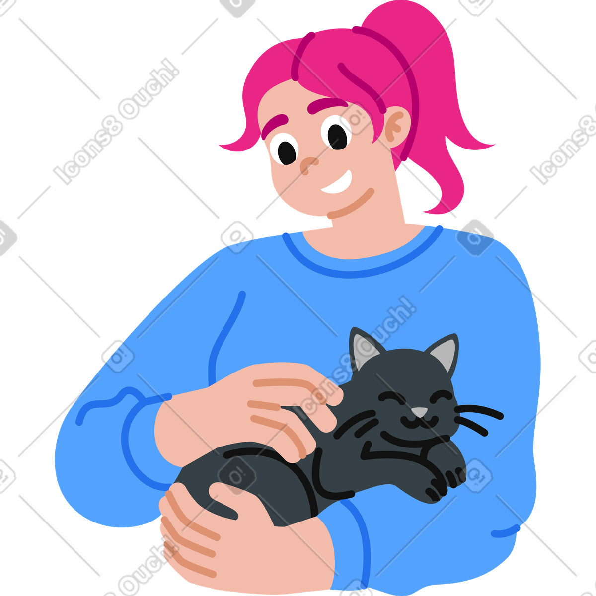 Young woman holding a cat illustration in Active style download in PNG, SVG