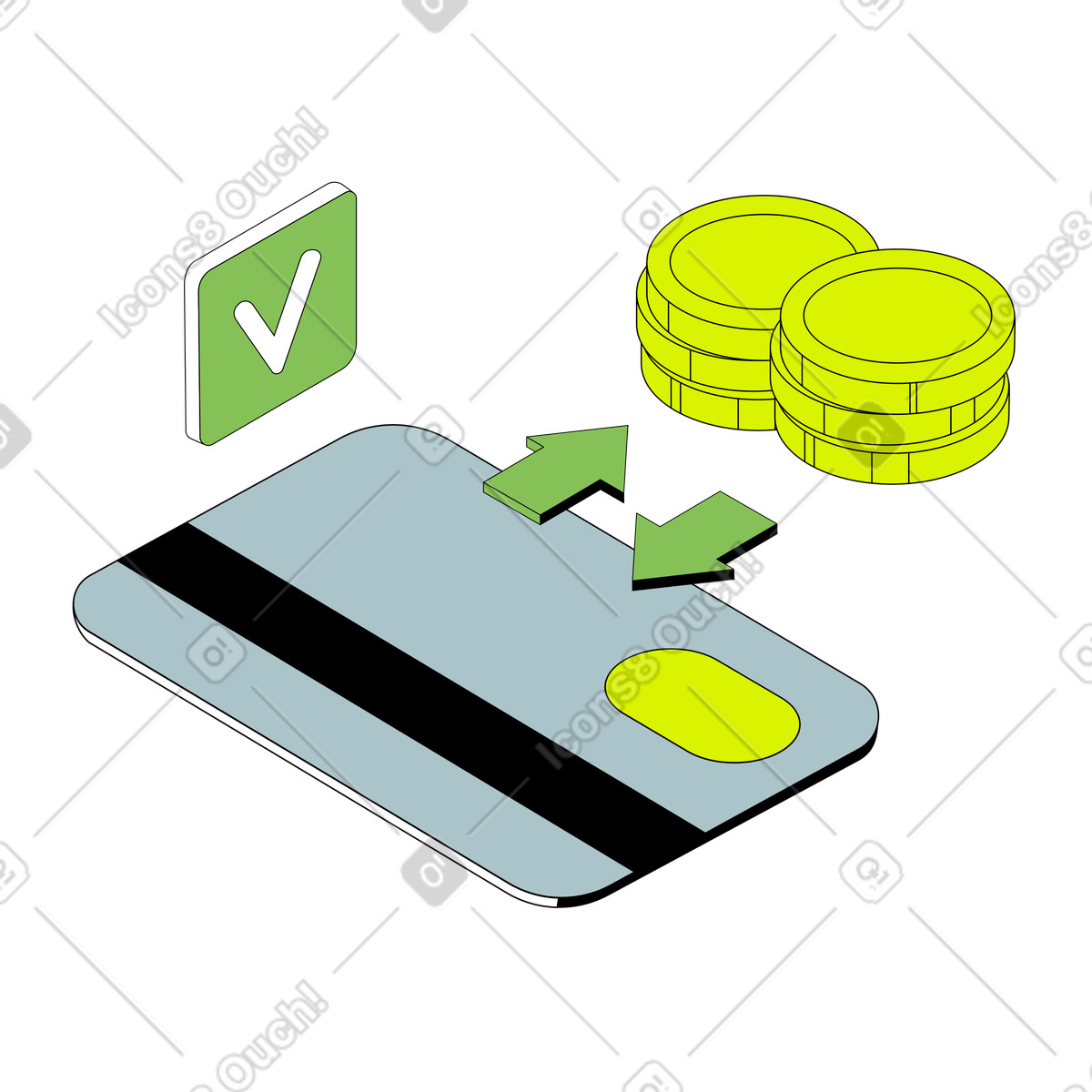 Converting physical money into digital and back illustration in Isometric style download in PNG, SVG