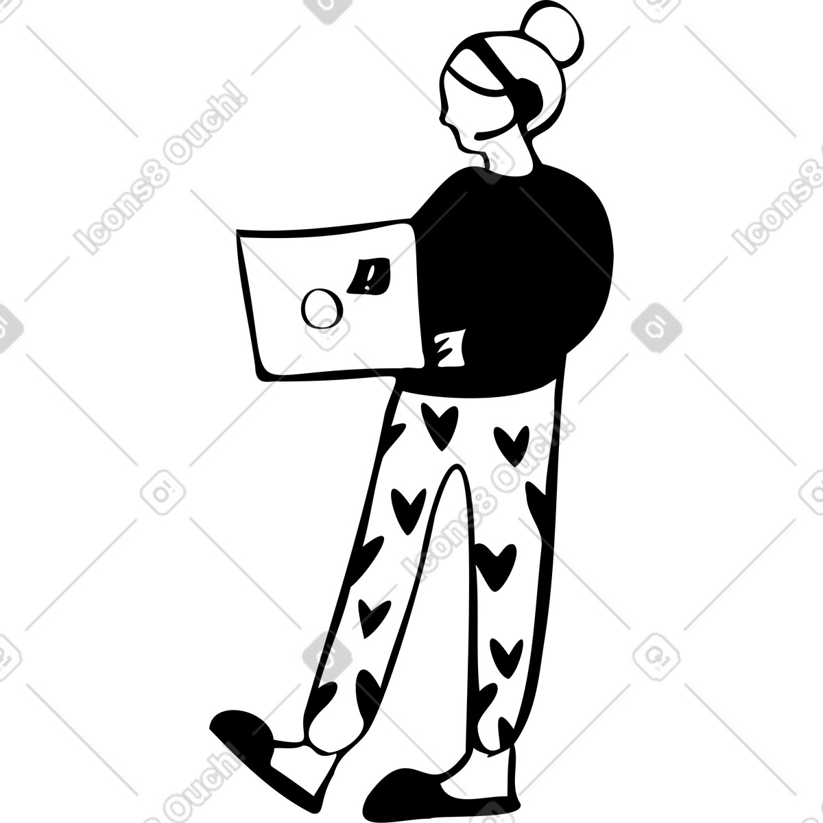 Donna in piedi con un computer illustrazione stile Journal scarica PNG, SVG