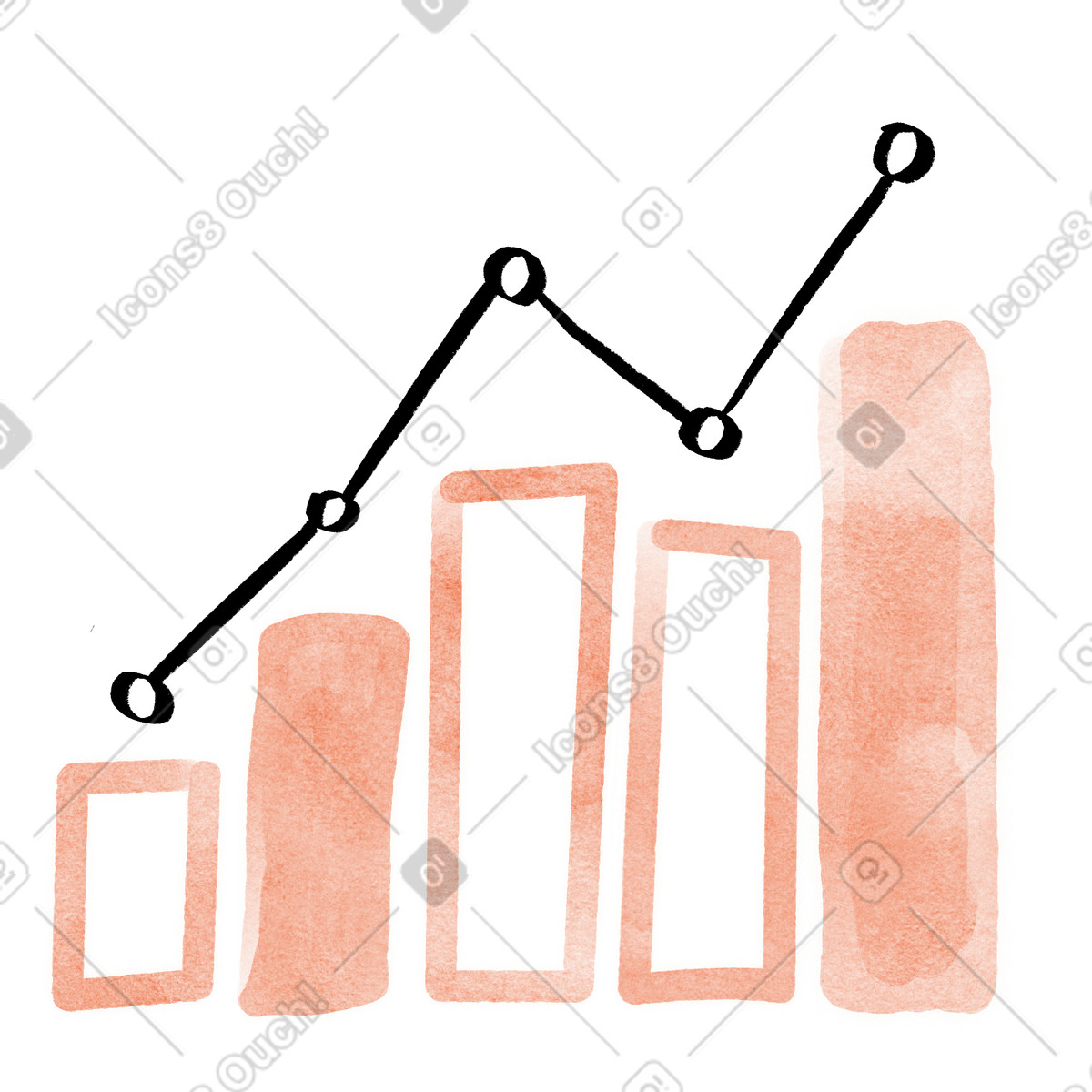 Hand-drawn animation 스타일의 Bar chart showing increasing growth trend on black background concept 일러스트레이션 PNG, SVG 다운로드