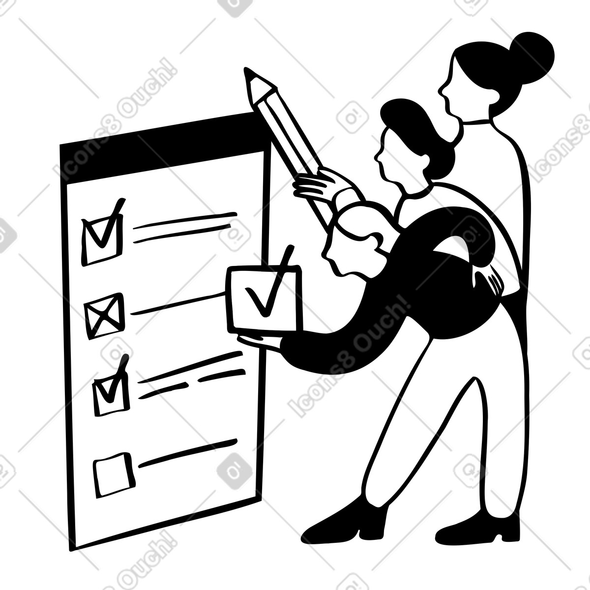 Persone che votano in un sondaggio o rispondono a illustrazione stile Journal scarica PNG, SVG