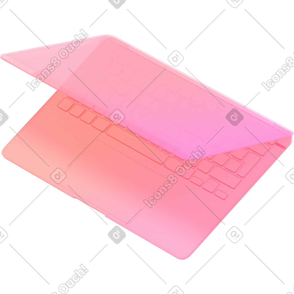 Illustration Ordinateur portable translucide rose dans le style 3D Glassy à télécharger aux formats PNG, SVG