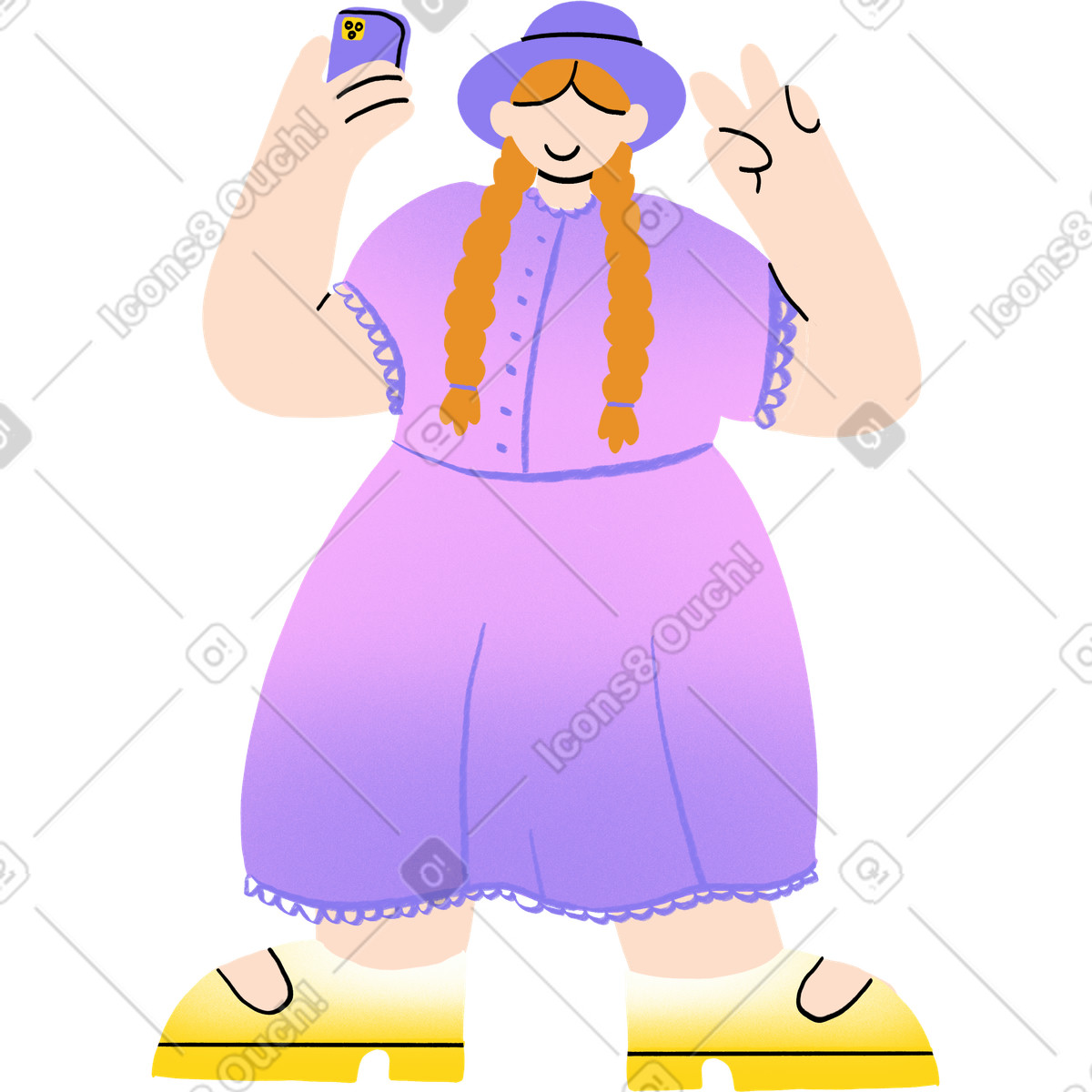 Girl in a dress taking selfie illustrazione stile Bonny scarica PNG, SVG