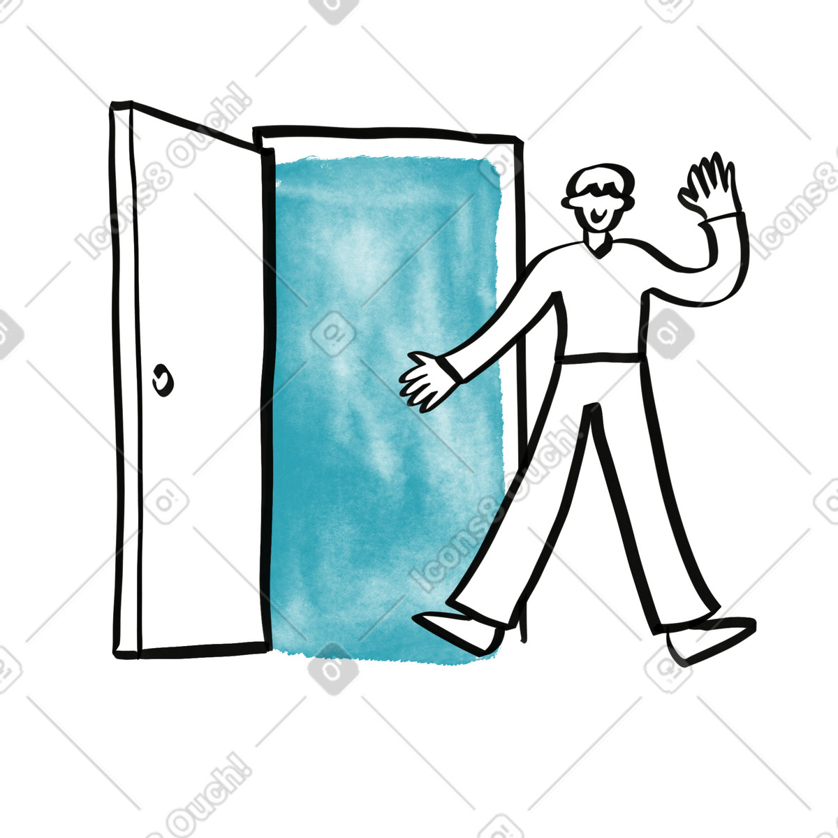 Door welcome gesture inviting newcomer inside friendly open entranceway illustrazione in stile Watercolor sketch scarica in PNG, SVG