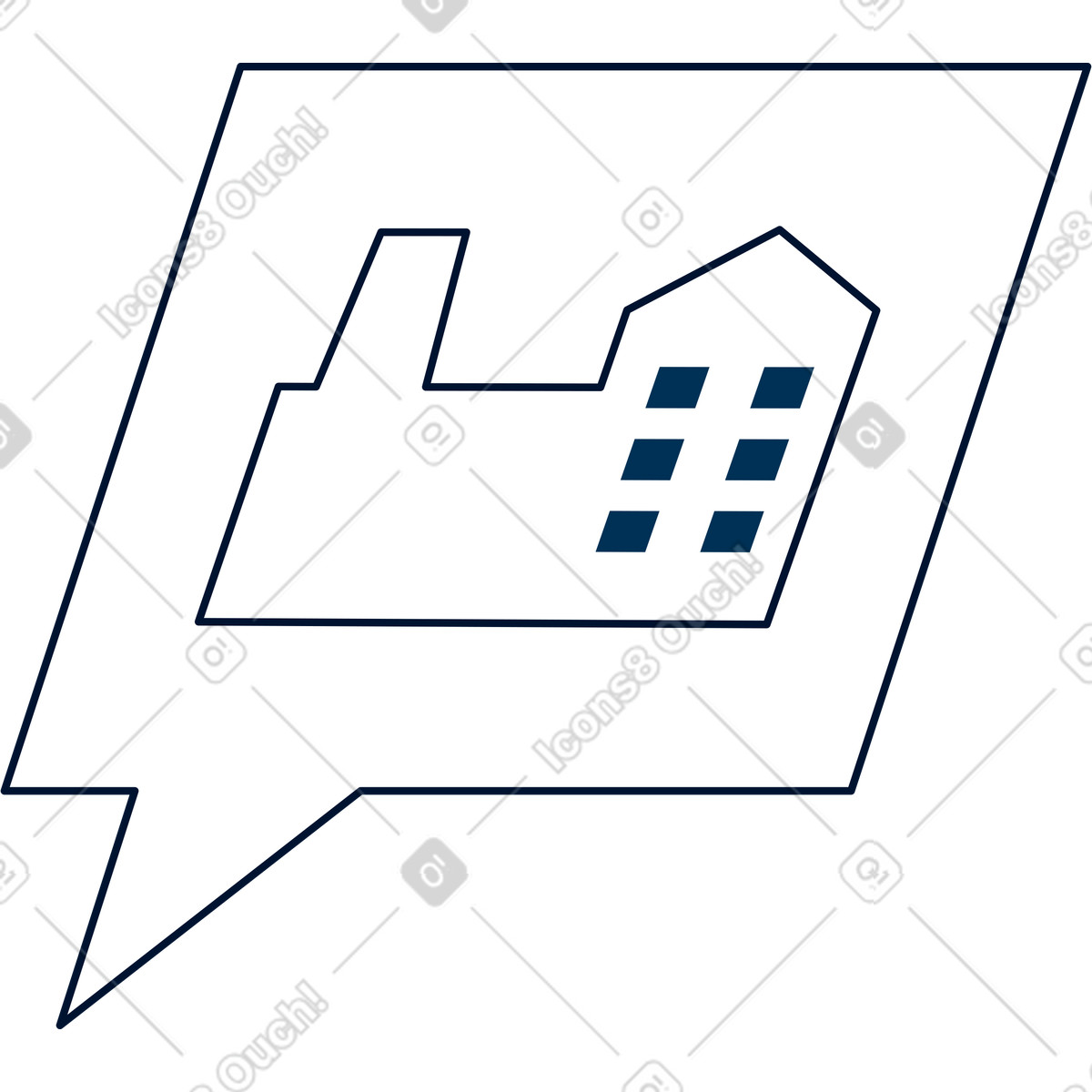 Sprechblase mit fabriksymbol-Illustration im Cubes-Stil als Download in PNG, SVG