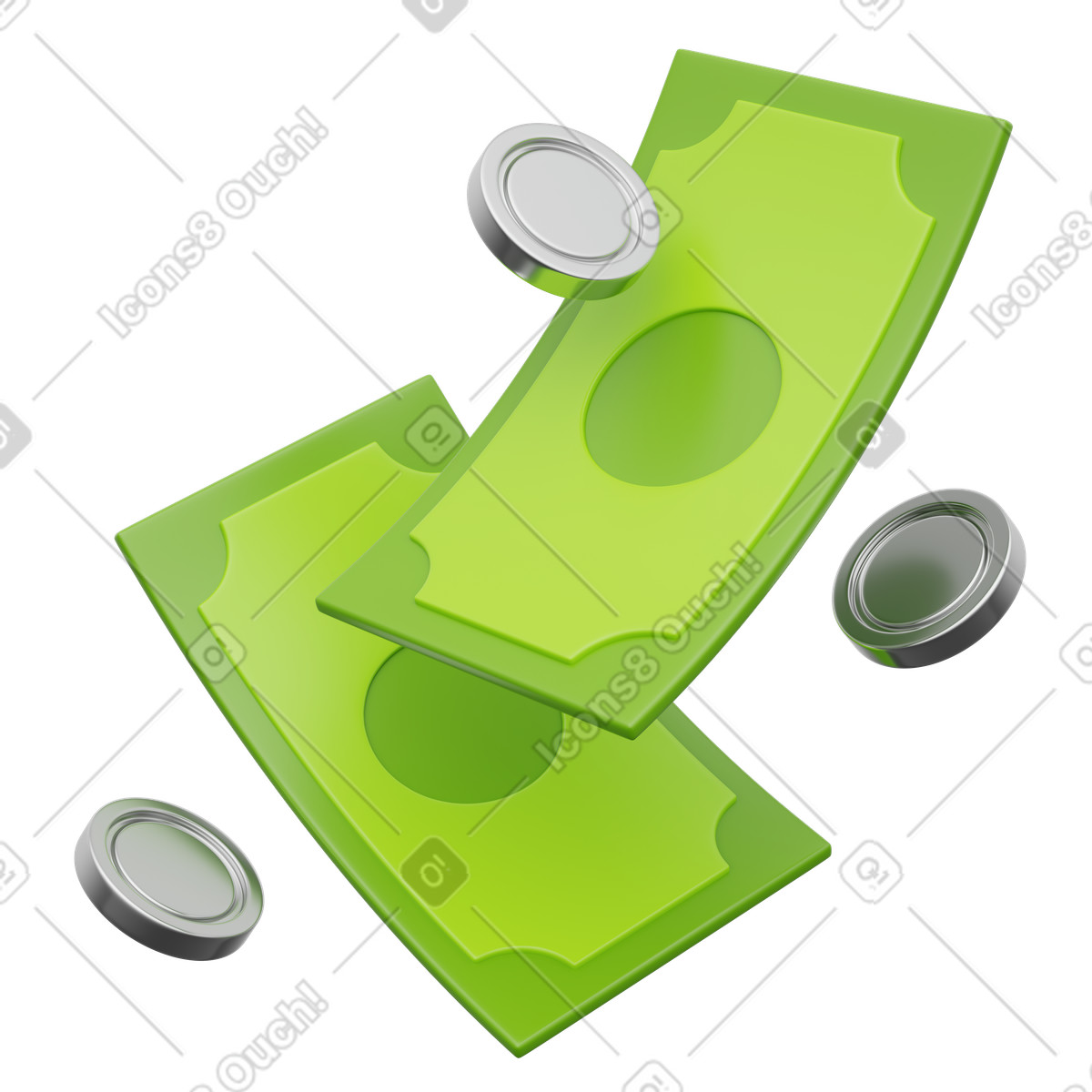 Illustration Financial success with rising cash bills dans le style 3D Playful à télécharger aux formats PNG, SVG