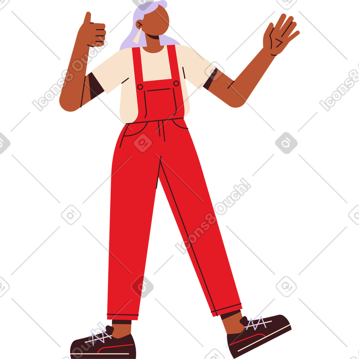 Illustration Jeune femme montrant les pouces vers le haut dans style Folks à télécharger aux formats PNG, SVG