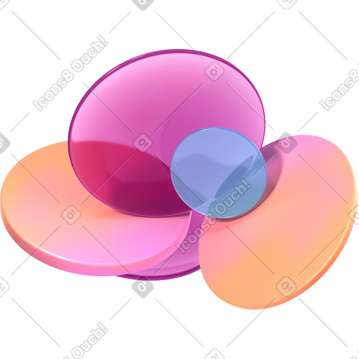 Illustration Cinq lentilles de tailles différentes dans le style 3D Glassy à télécharger aux formats PNG, SVG
