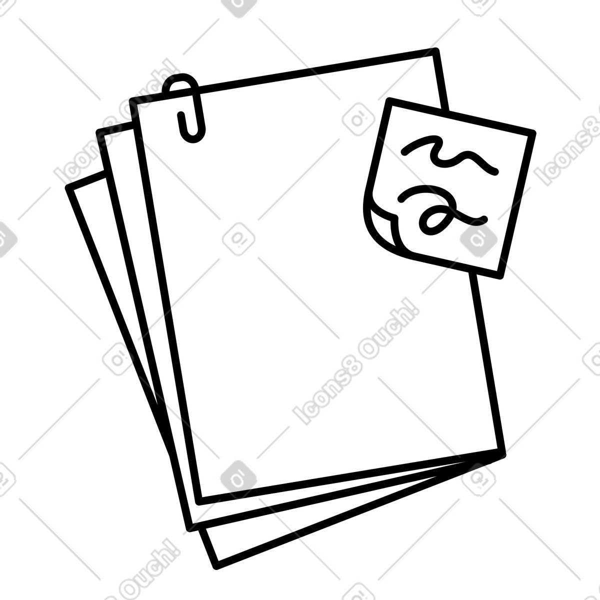 Notion Line Art スタイルの Documents stack with paperclip and sticky note doodle sketch のイラストをPNG、SVG形式でダウンロード