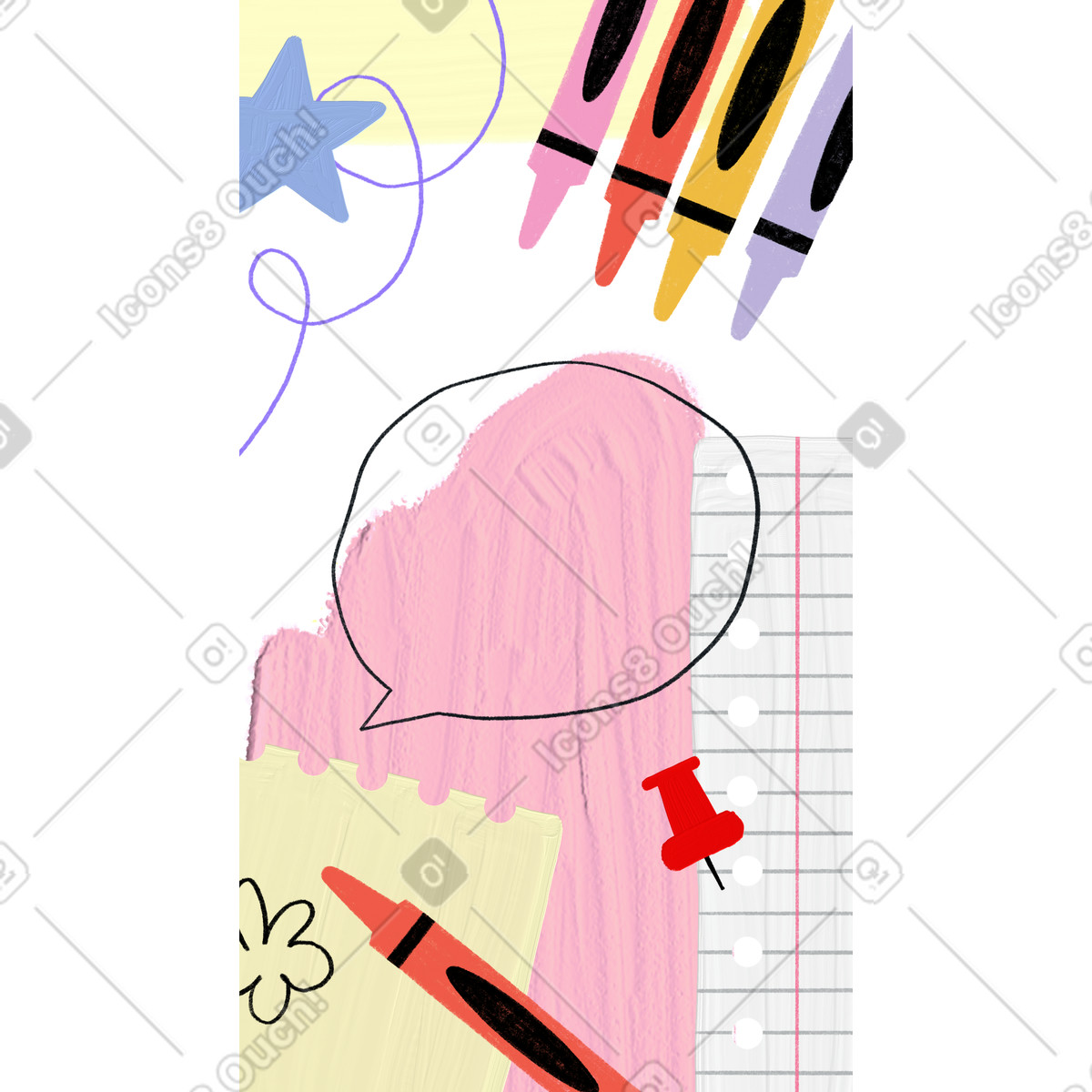 Scrapbooking スタイルの Decorative cute background with speech bubble and crayola のイラストをPNG、SVG形式でダウンロード
