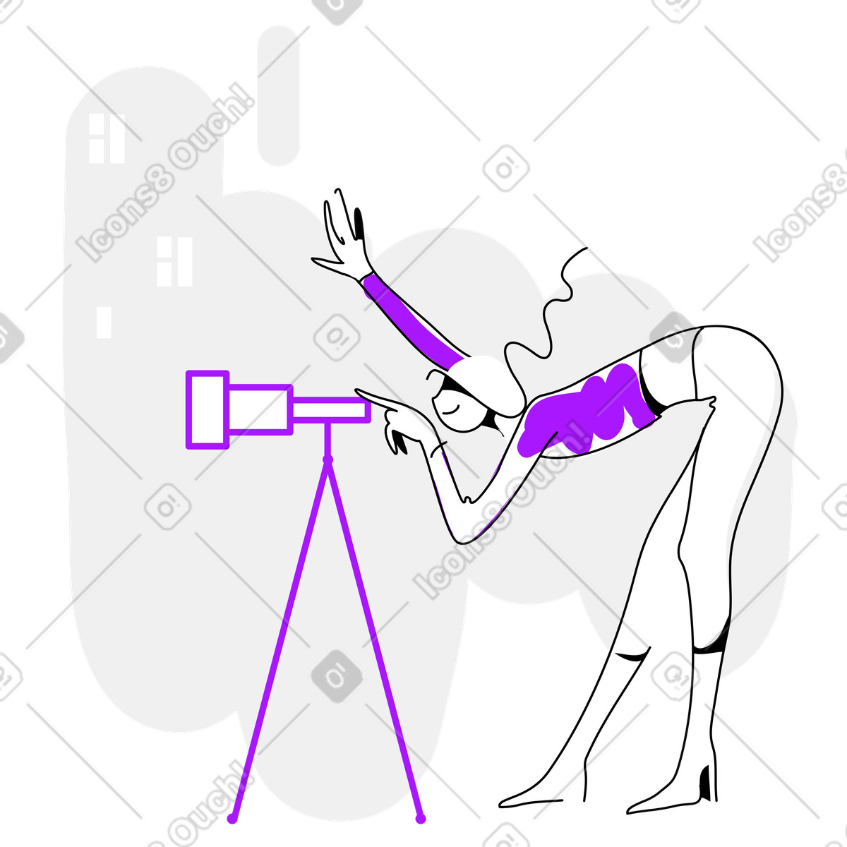 Experimental 스타일의 Looking through telescope in city, Exploration and discovery concept 일러스트레이션 PNG, SVG 다운로드