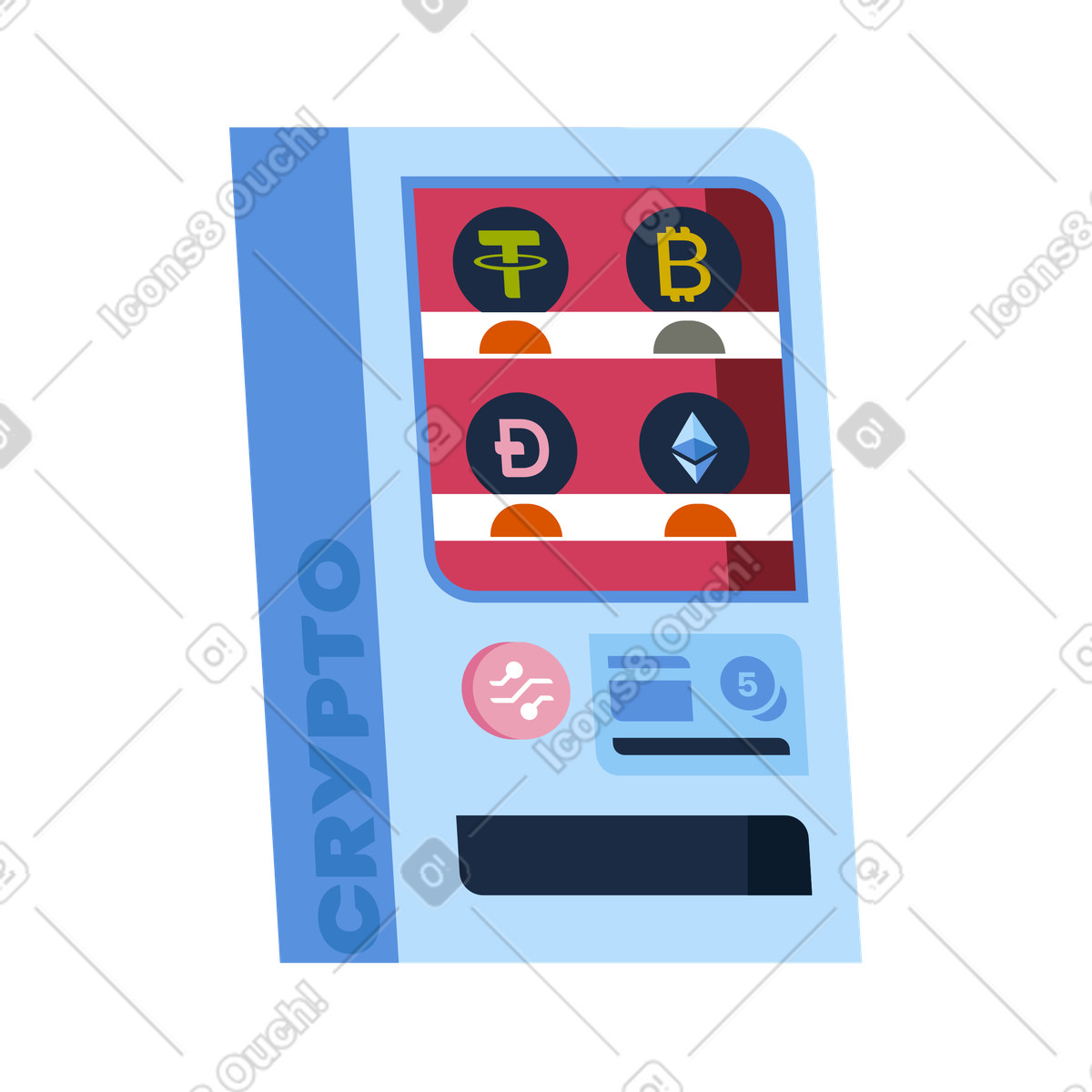 Vending machine with crypto assets illustration in PNG, SVG