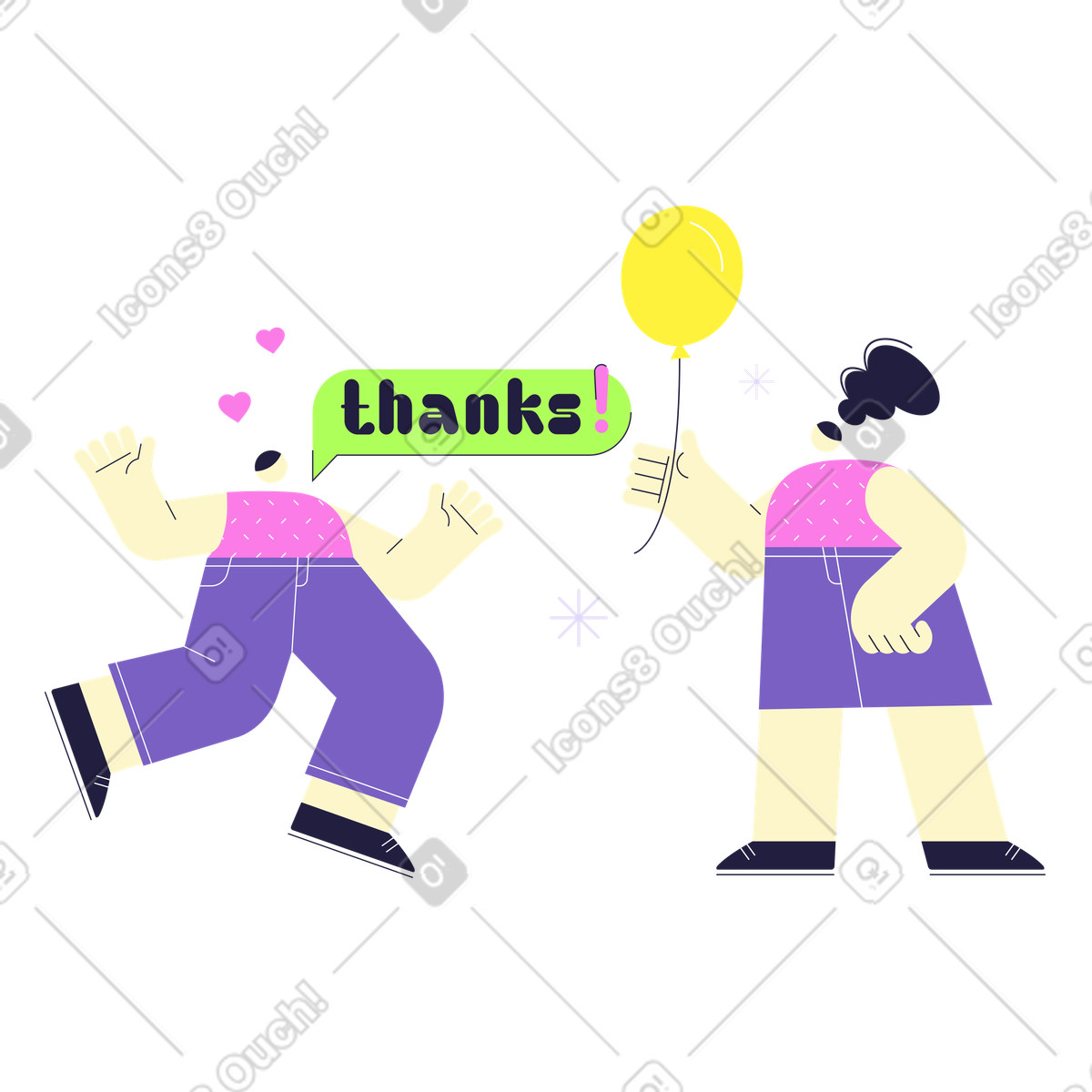 Thanks text and one person says thank you to another illustration in Mellow style download in PNG, SVG