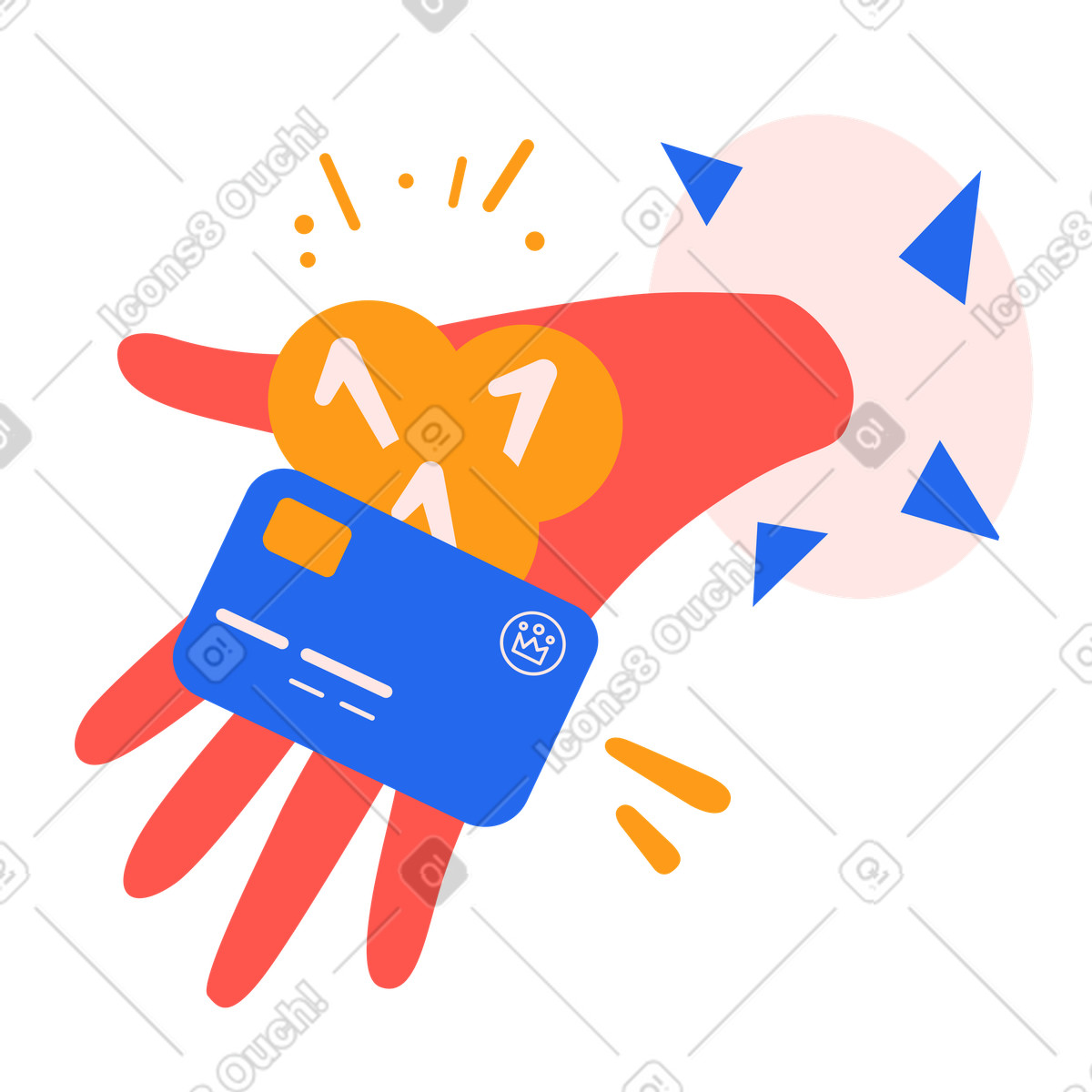 Illustration Main tenant une carte de crédit et des pièces monnaie dans le style Kingdom à télécharger aux formats PNG, SVG