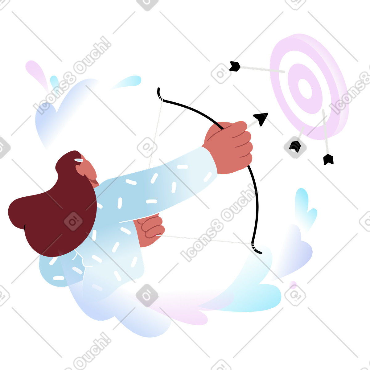 Ilustração de Shooting arrow at bullseye, Personal growth and focus, Goal setting achievement em no estilo Airy para baixar em PNG, SVG