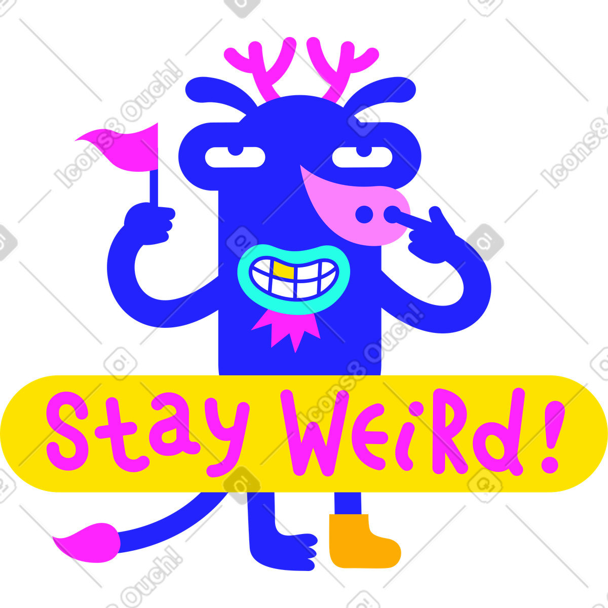 Lettering sticker stay weird quirky character text illustration in style download in PNG, SVG