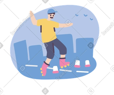 Inline roller skater on a slalom course PNG, SVG