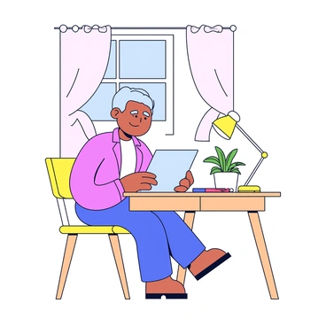 An illustrator focusing on a digital tablet at a cozy home desk