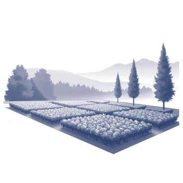 A tea garden shrouded in mist, creating a mysterious and serene atmosphere.