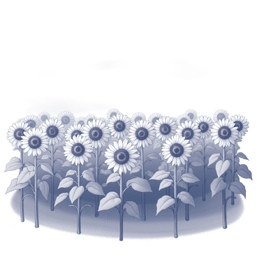 A vast field filled with tall sunflowers, their large, round faces turned toward the sun. The sunflowers are arranged in neat rows, each one towering above the others. The field extends to the horizon, creating a sense of openness and space. In the background, a clear sky stretches above, devoid of clouds, enhancing the brightness of the scene. A gentle breeze rustles through the leaves of the sunflowers, adding a sense of movement to the composition.