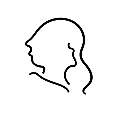 A black-and-white illustration featuring a minimalist line art profile of a person's head. The profile includes only key features outlined, such as the forehead, chin, and neck, with simple, clean lines. The background is plain to enhance the focus on the outlined features, emphasizing the elegance of simplicity in design.